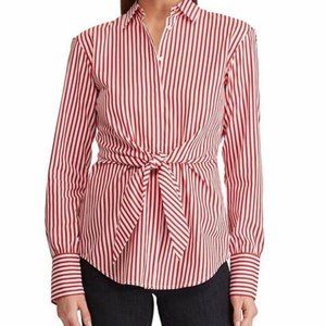 Ralph Lauren Red/White Striped Cotton Blouse - L